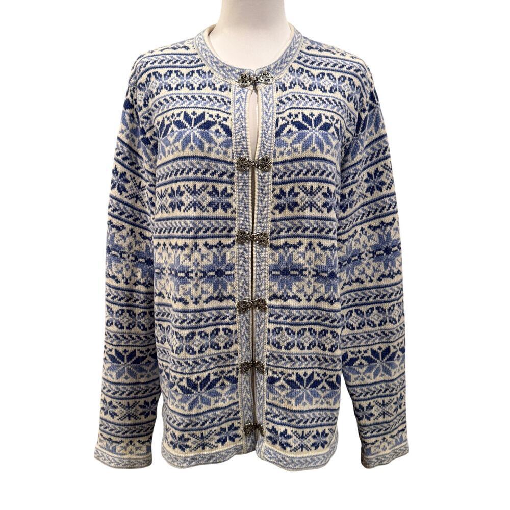 Croft Barrow Nordic Fair Isle Cardigan Blue White XL Snow Ski Grandmacore Cabin